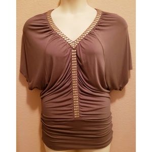 Kenar Gold Studded Side-Ruched Top